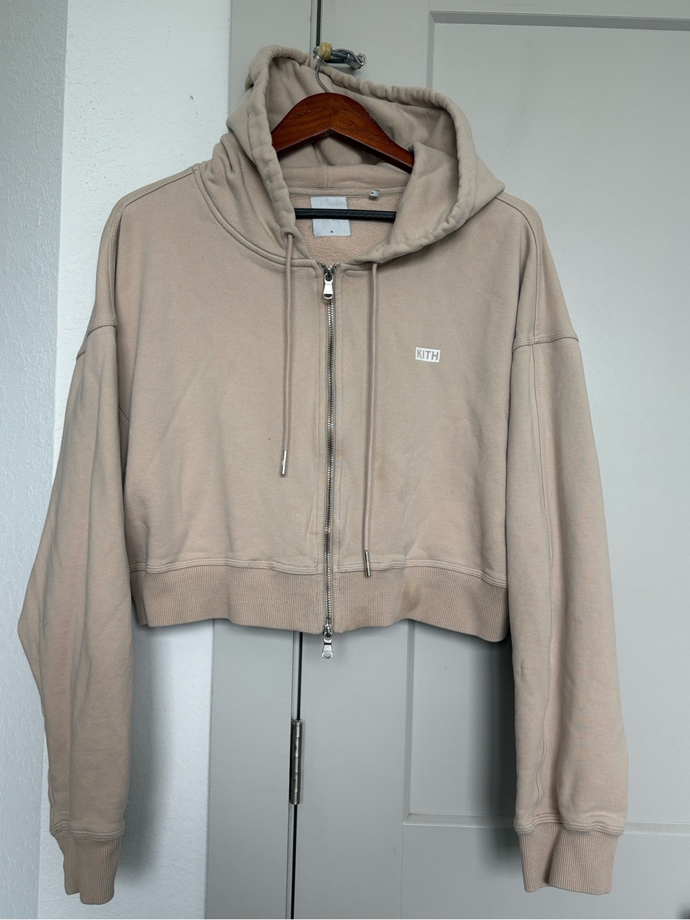 KITH TAN FULL ZIP CROPPED HOODIE WOMENS XL